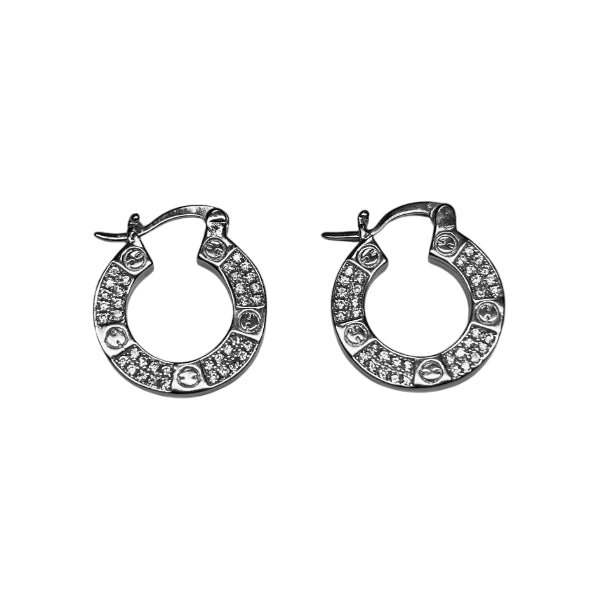 Orecchini Unisex Re Mida Argento 925 Cerchi Zirconi Bianchi Viti Cerchi-8