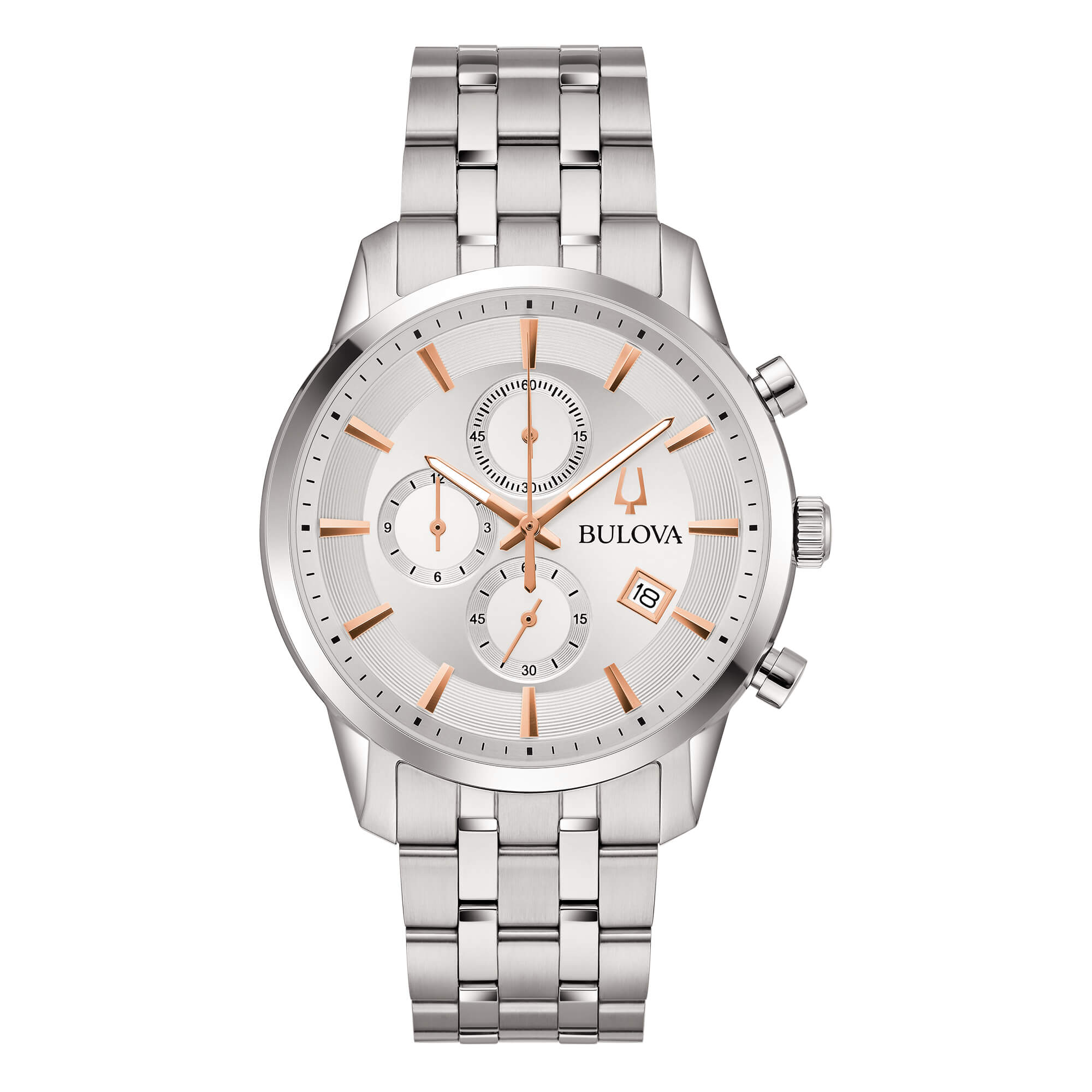 Orologio Uomo Bulova Sutton Chrono Argentè Quarzo Cronografo Data Acciaio 96B411