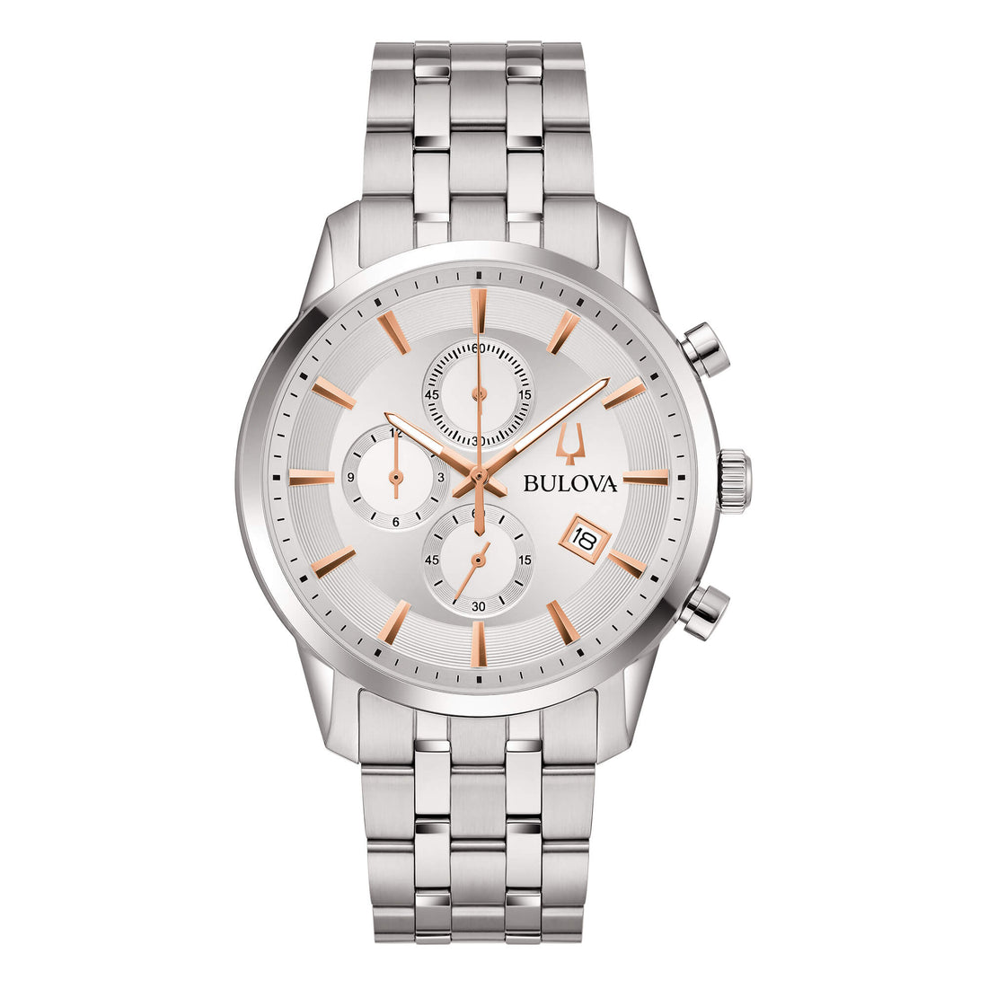 Orologio Uomo Bulova Sutton Chrono Argentè Quarzo Cronografo Data Acciaio 96B411