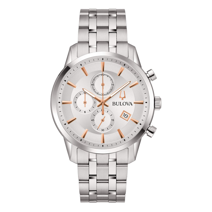 Orologio Uomo Bulova Sutton Chrono Argentè Quarzo Cronografo Data Acciaio 96B411