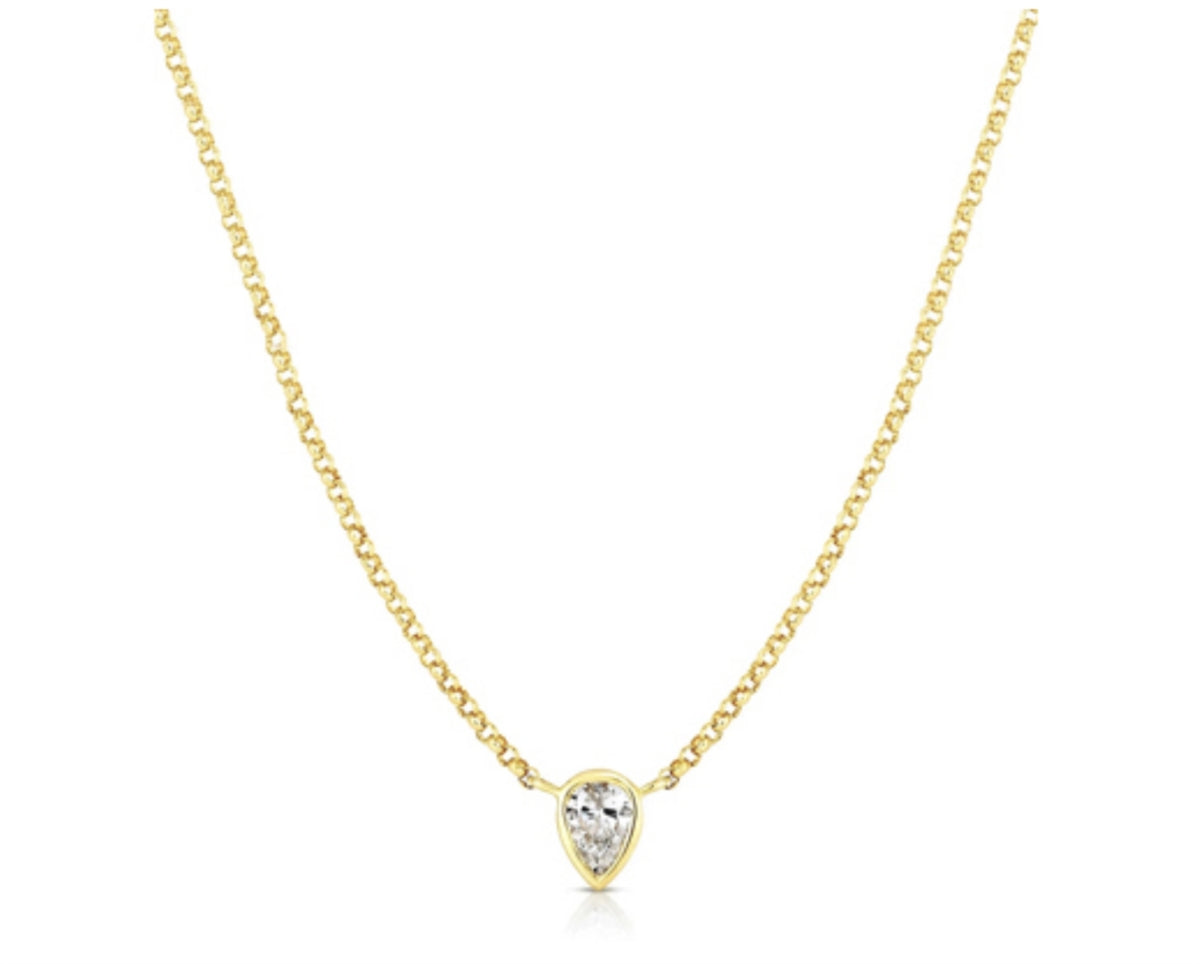 Collana Donna Liu Jo Acciaio dorato Catena Rollò Punto Luce a goccia Zircone Bianco LJ2532