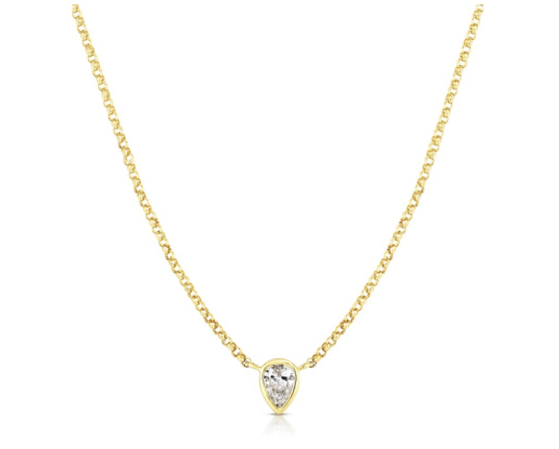 Collana Donna Liu Jo Acciaio dorato Catena Rollò Punto Luce a goccia Zircone Bianco LJ2532