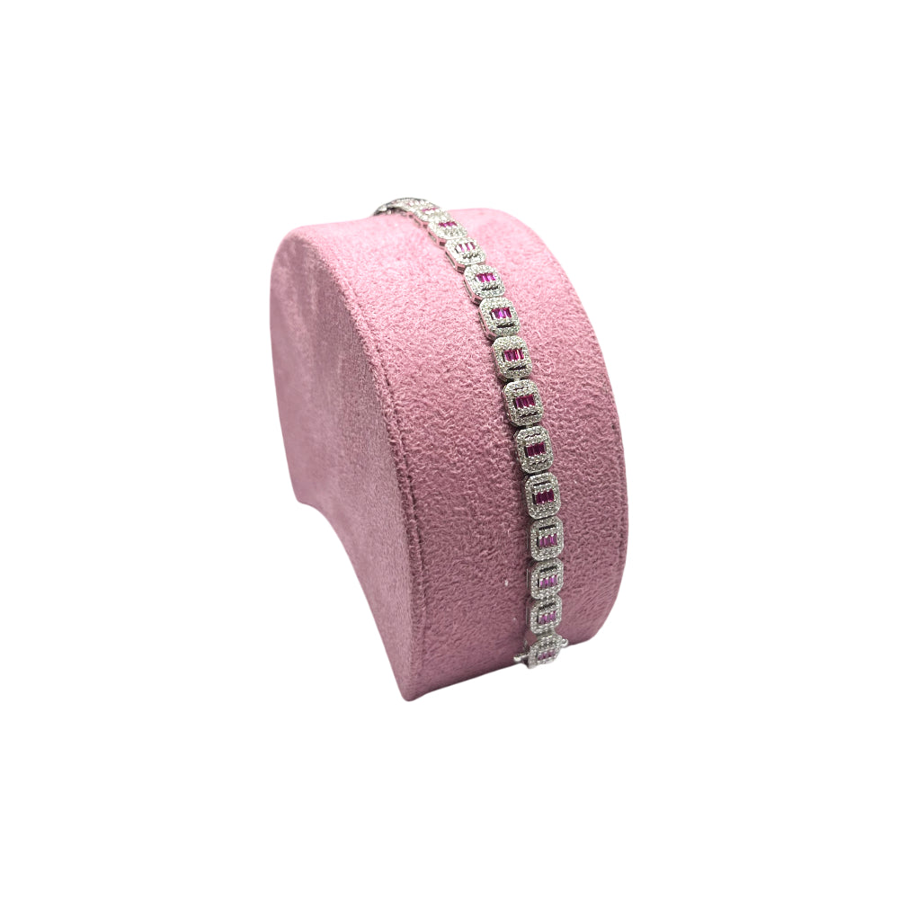 Bracciale Unisex Re Mida Tennis Baguette Rosse Argento Zirconi Bianchi Tennis-25