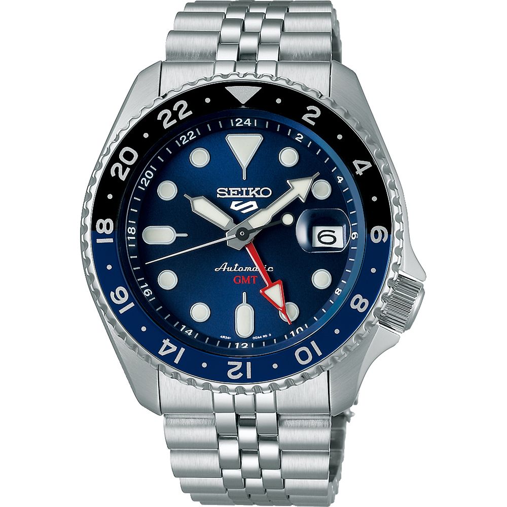 Orologio Uomo Seiko 5 GMT Sport Acciaio Jubilè Automatico Nero Blu Data SSK003K1