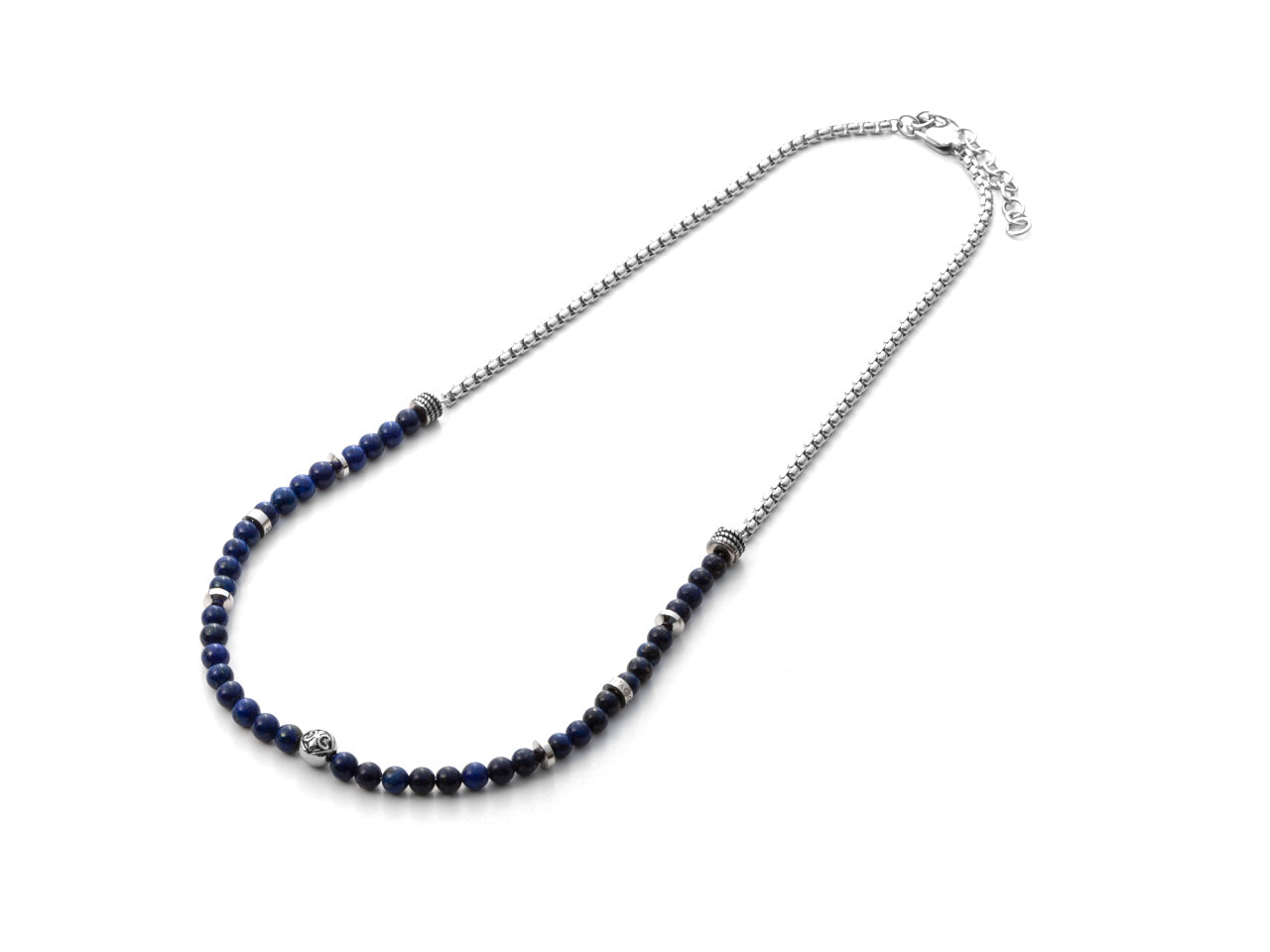 Collana Uomo 4US Cesare Paciotti Acciaio Lucido Catena Biglie Pietra Blu 4UCL3114