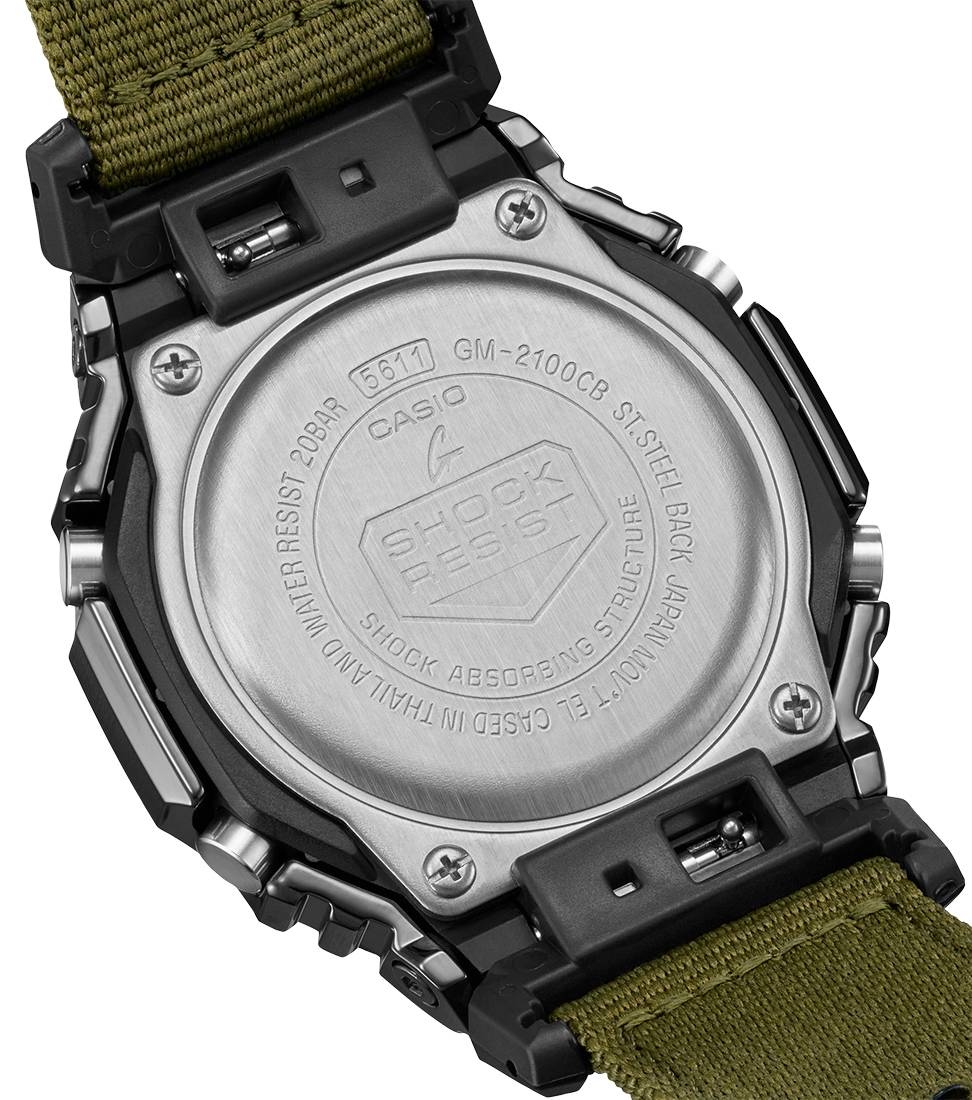 Orologio Uomo Casio G-Shock Acciaio Brunito Lucido Tessuto Verde Scuro GM-2100CB-3AER