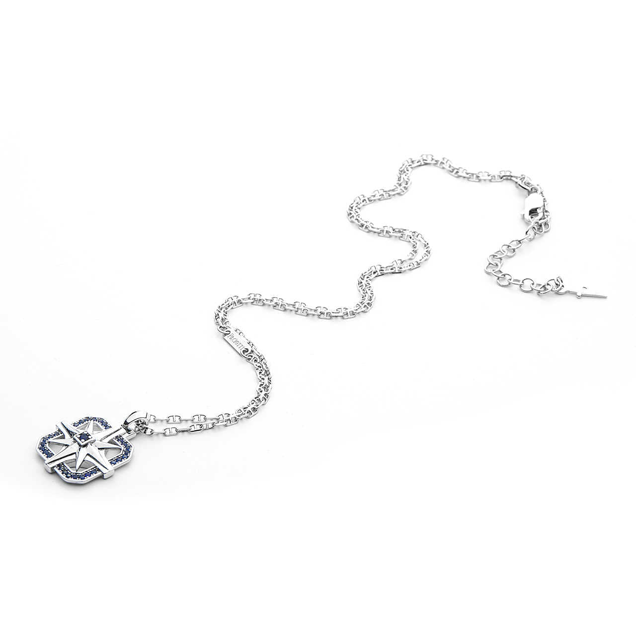 Collana Uomo Cesare Paciotti Argento 925  con rosa dei venti zirconata blu