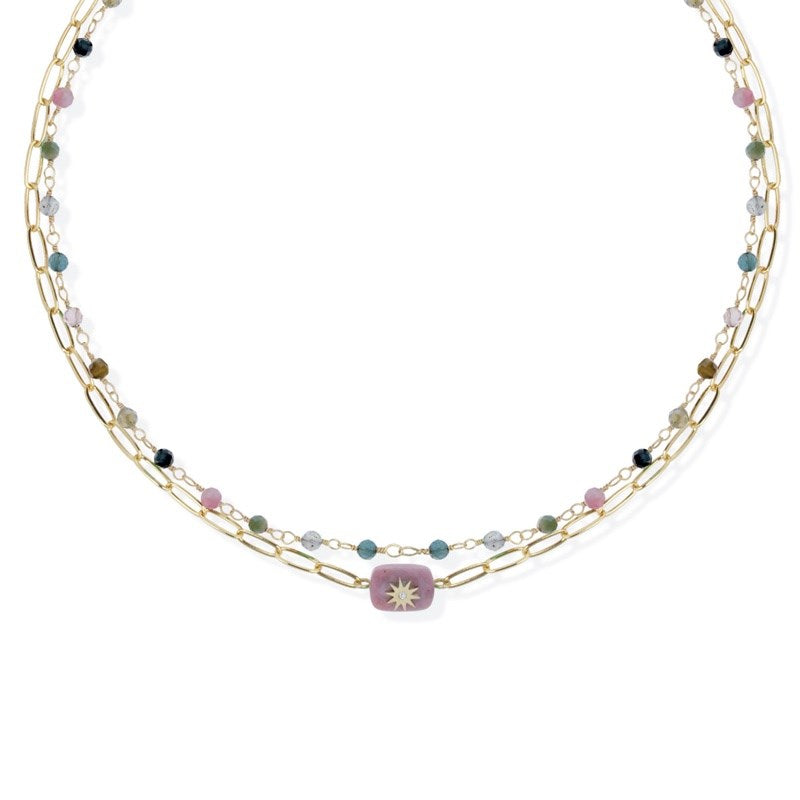 Collana Donna Liu Jo Acciaio dorato Catena pietre quarzi Colorati LJ2891