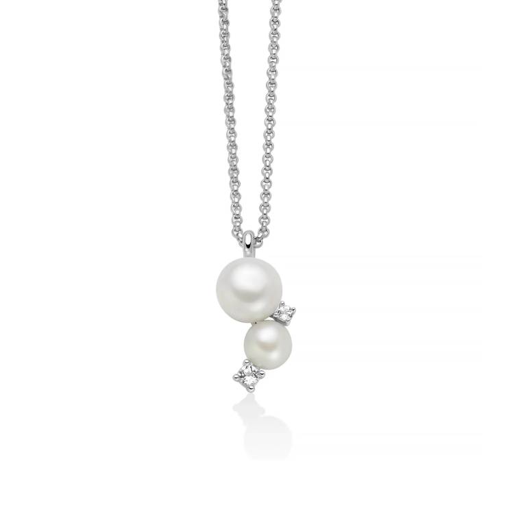 Collana Donna Miluna Andromeda Argento 925 Pendente Perle Topazi Bianchi PCL6795
