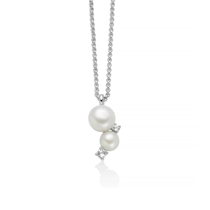 Collana Donna Miluna Andromeda Argento 925 Pendente Perle Topazi Bianchi PCL6795