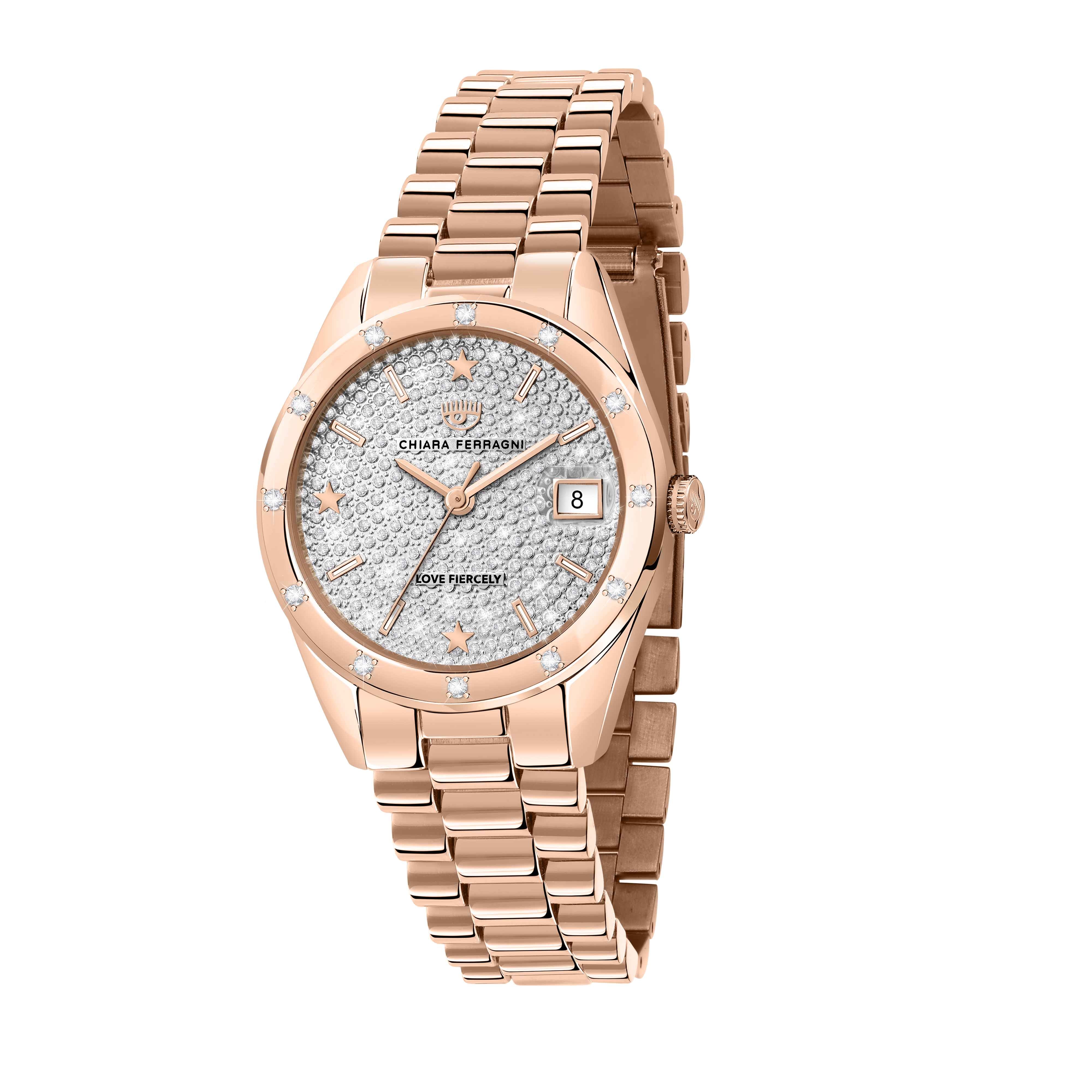 Orologio Donna Chiara Ferragni Quarzo Solo Tempo Acciaio Rosè Zirconi Bianchi