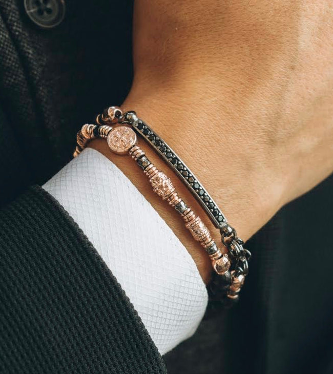 Bracciale Uomo Maria Cristina Sterling Argento 925 Due Giri Zirconi Neri G3029