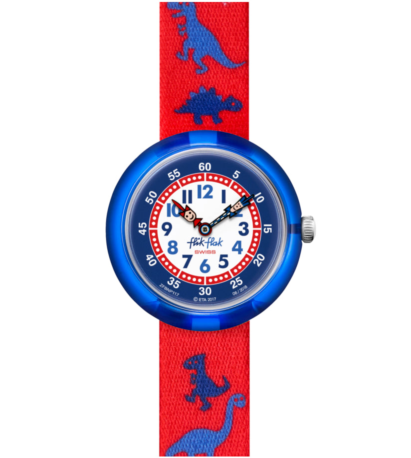Orologio Bambino Swatch Solo Tempo Flik Flak Dinosauritos Blu Rosso ZFBNP117