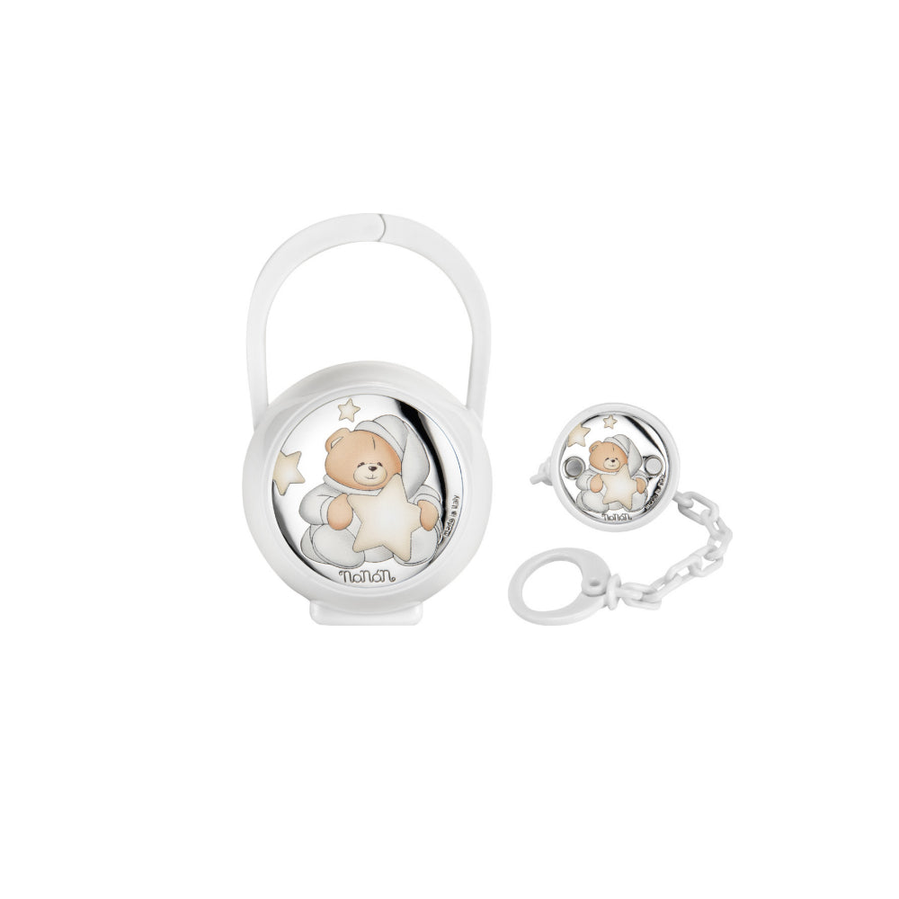 Set Portaciuccio Unisex Nanan Orsetto Catenella Bianco Argento 925 NPO0001