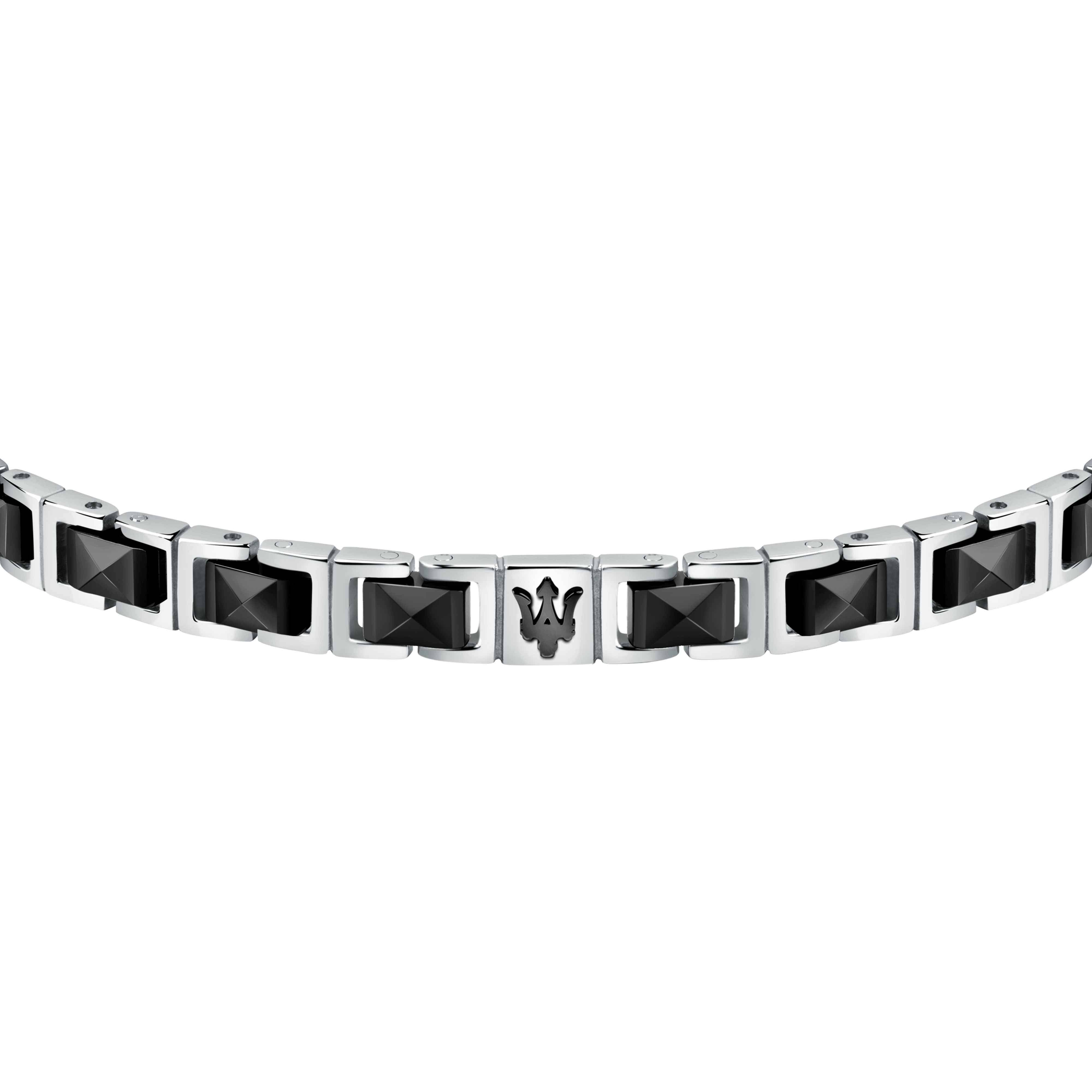 Bracciale Uomo Maserati Acciaio Logo Tridente Ceramica Nera Sfaccettata JM420ATI07