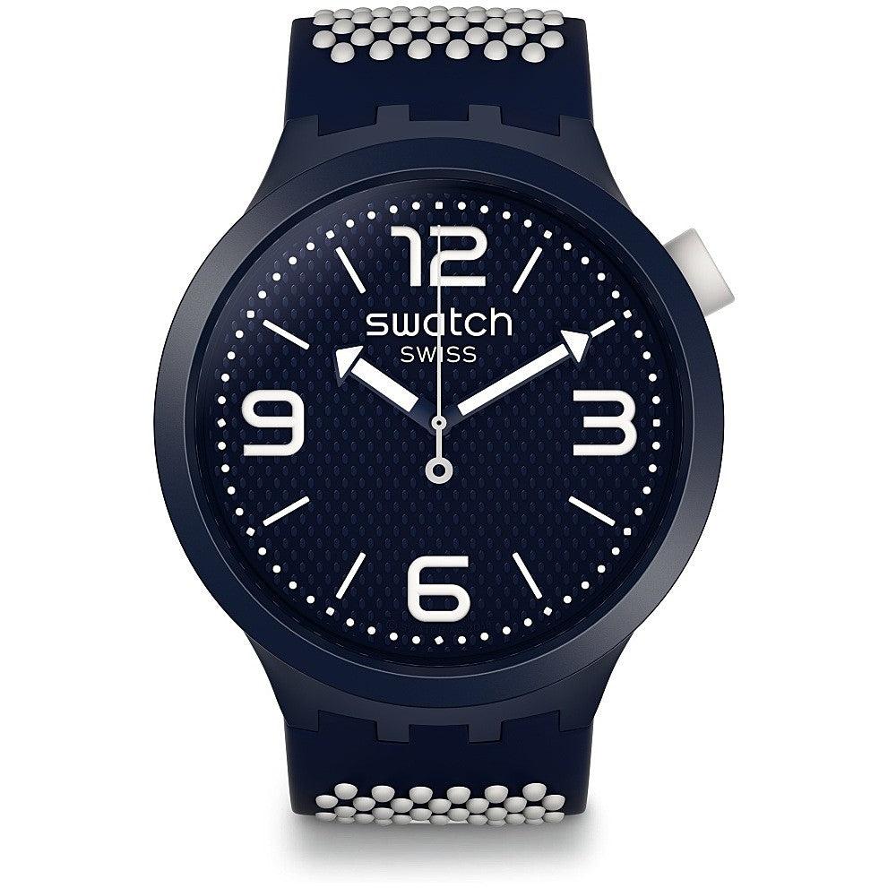 Orologio Uomo Silicone Gomma Swatch Big Bold Solo Tempo Numeri Quarzo Blu Bianco
