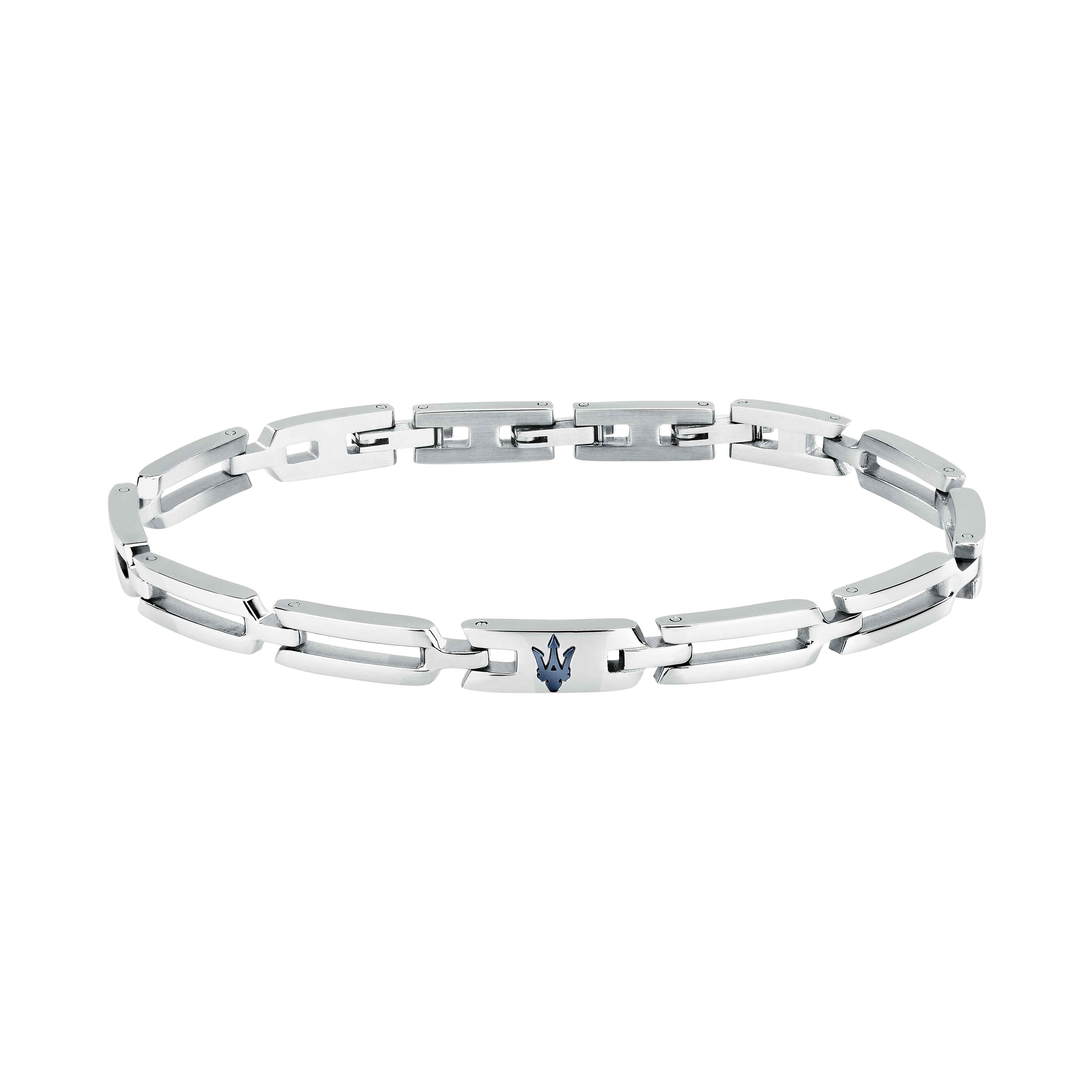 Bracciale Uomo Maserati Acciaio Lucido Logo Blu Tridente JM424AVD73