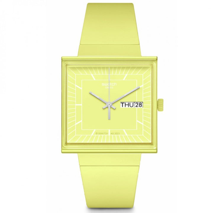 Orologio Unisex Swatch What IF Cassa Quadrata giallo Quarzo Doppia Data SO34J700