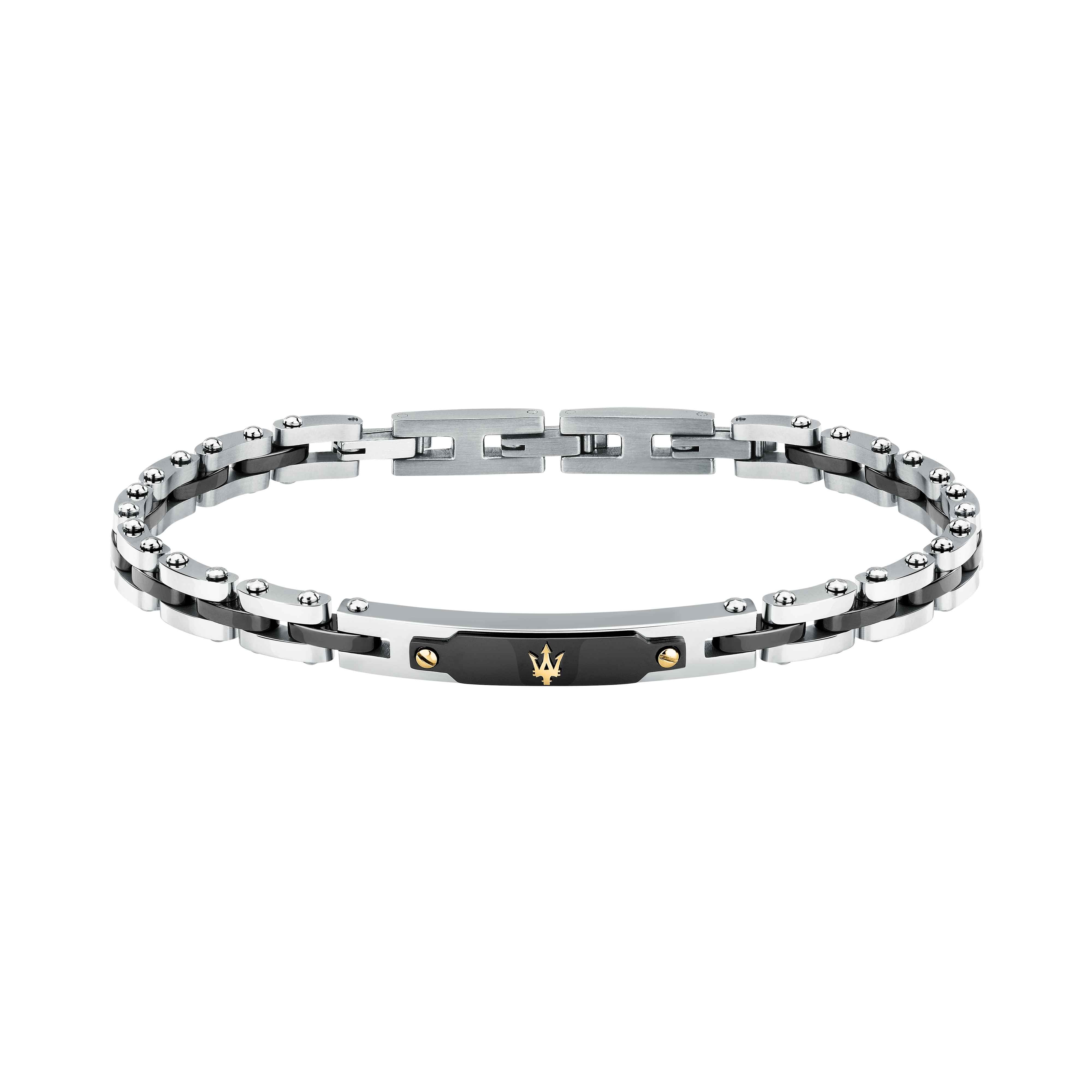 Bracciale Uomo Maserati Ceramica Nera Logo Tridente Oro 18 KT Acciaio JM424AXU06