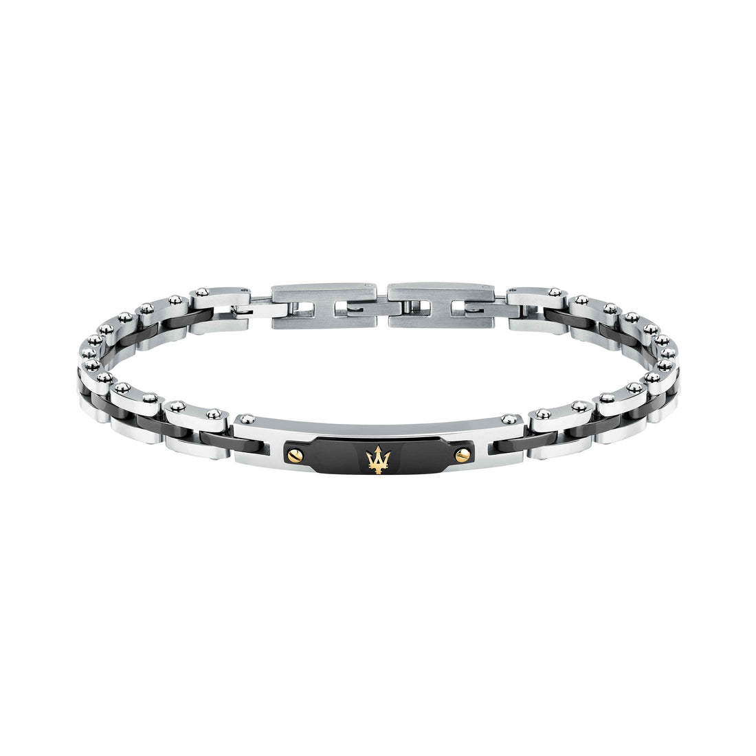 Bracciale Uomo Maserati Ceramica Nera Logo Tridente Oro 18 KT Acciaio JM424AXU06