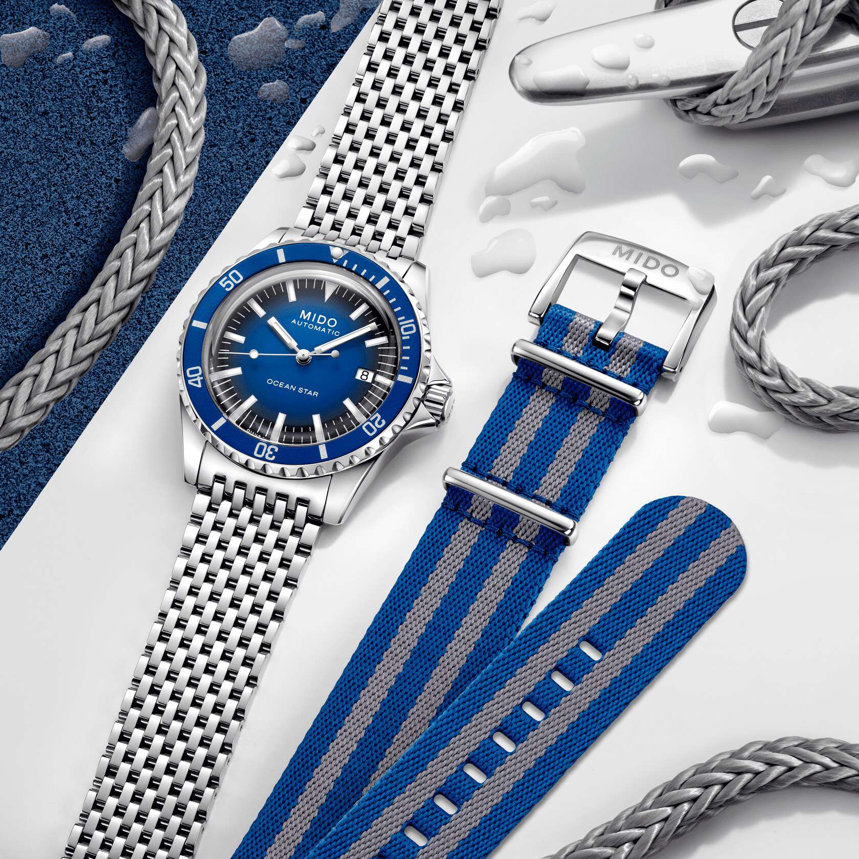 Orologio Uomo Mido Acciaio Automatico Data Cinturino Tessuto Blu M0268071104100