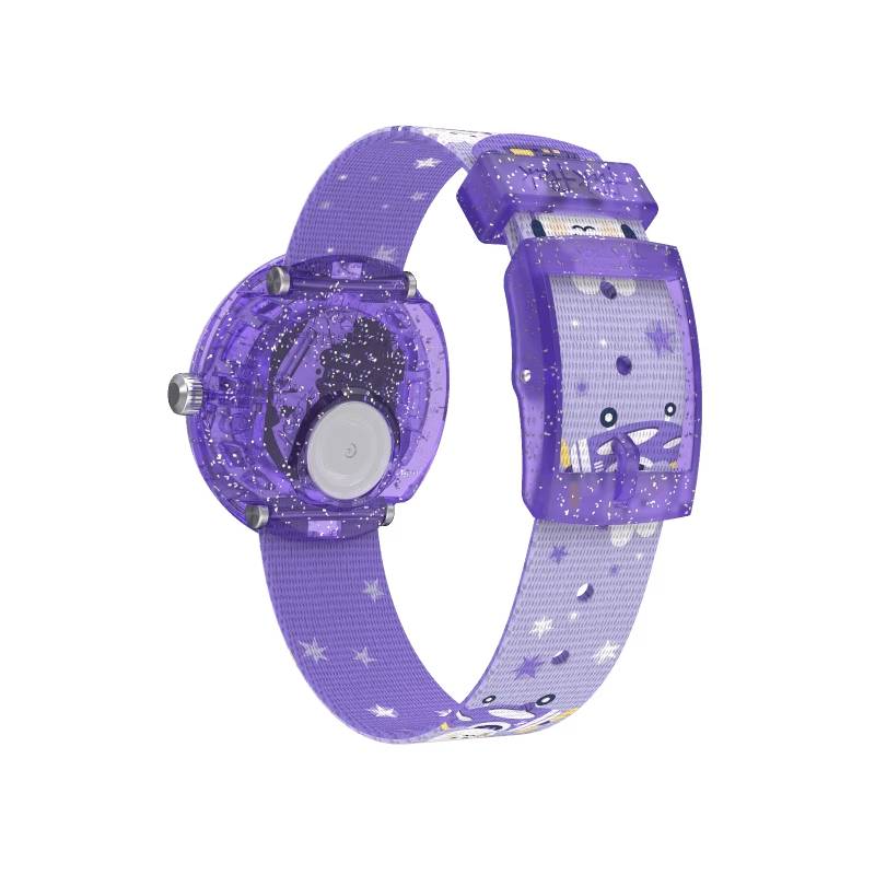 Orologio Bambina Swatch Flik Flak Chasing Clouds Gatti Viola Glitter ZFBNP220