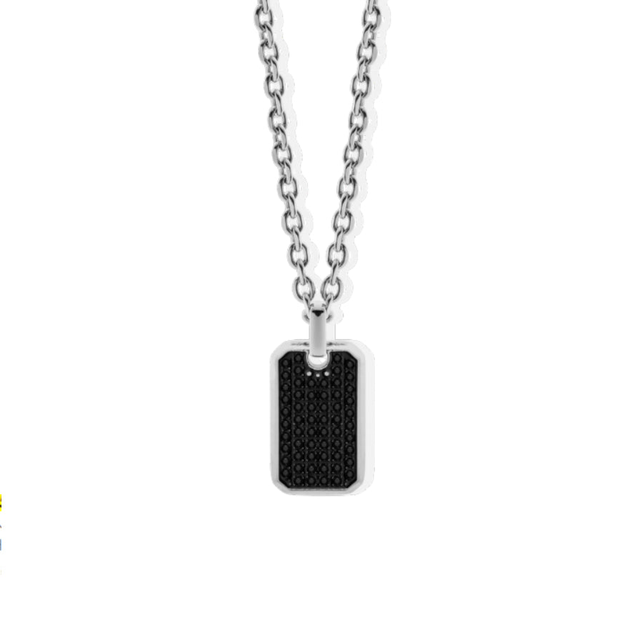 Collana Uomo Liu Jo Acciaio Catena Rolò Targhetta Zirconi Neri MLJ533