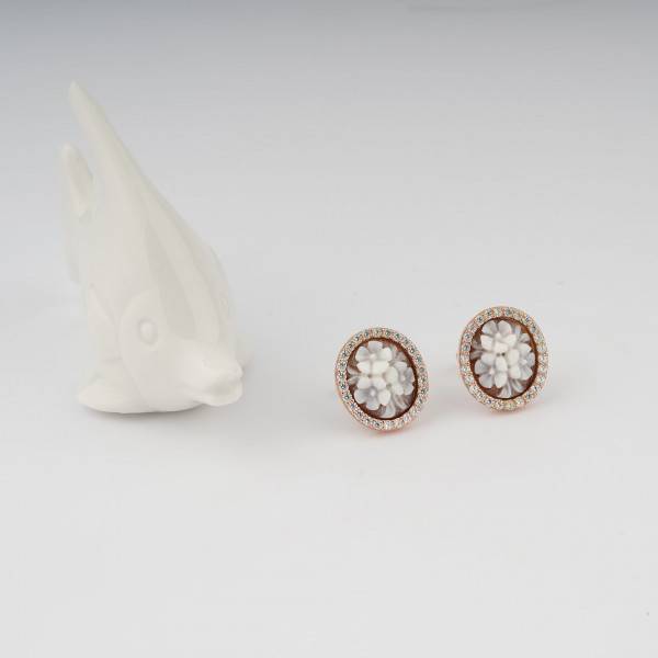 Orecchini Donna Cameo Italiano "Luci" Argento Dorato 925 Fiori O57S-G