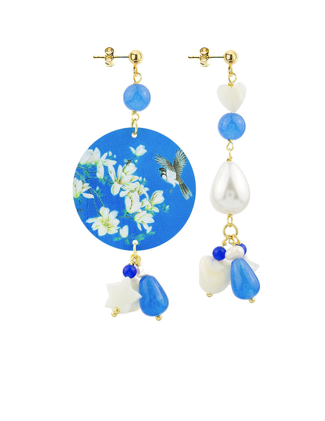 Orecchini Donna Lebole The Circle Mix Match Colibrì Fiori Schiacciati MM/DG OR.40