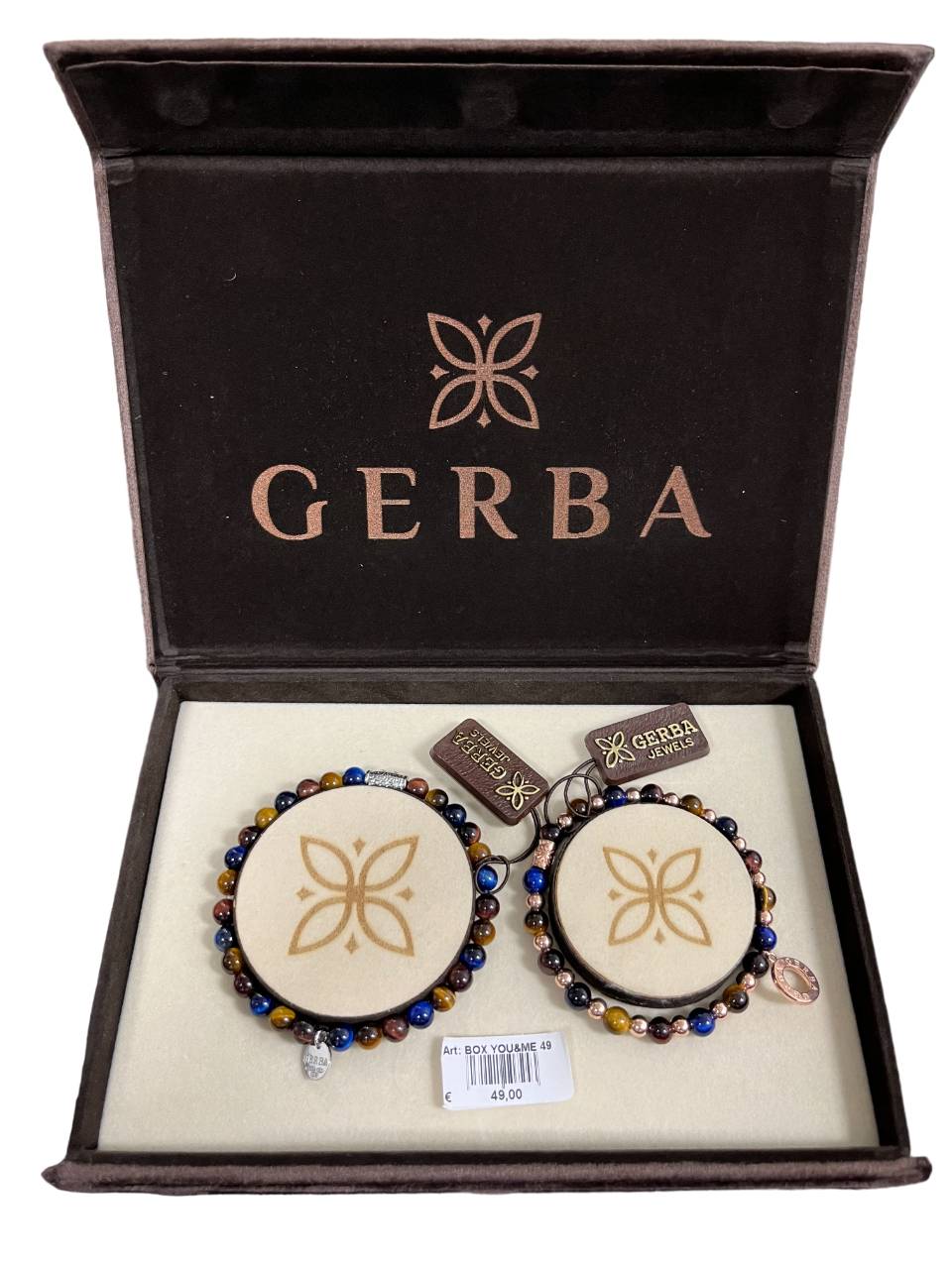 Bracciale Box Uomo Donna Gerba Argento 925 Elastico Pietra Blu BOX YOU&ME 49