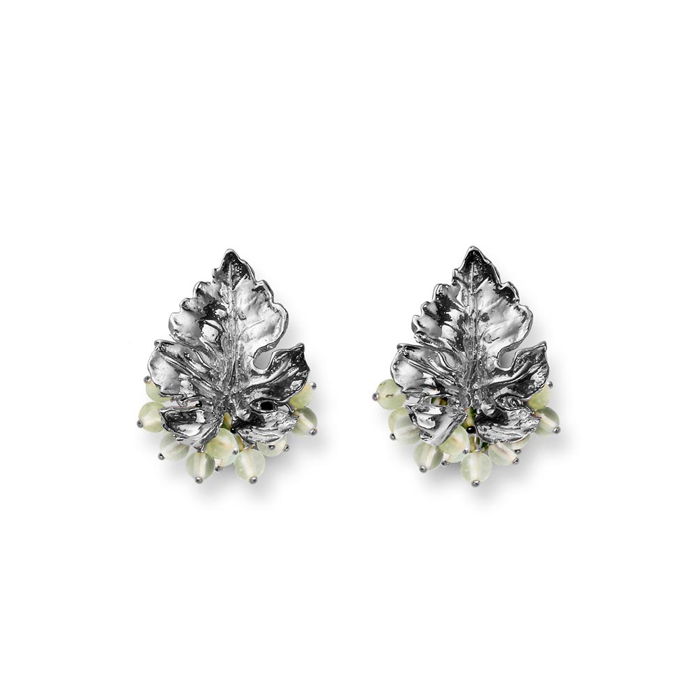 Orecchini Donna Maria Cristina Sterling Argento 925 Foglia Biglie Verdi G3483