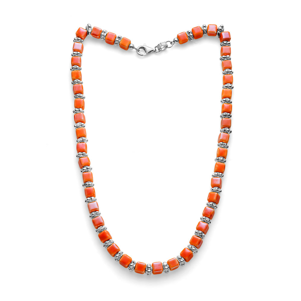 Collana Donna Maria Cristina Sterling Argento 925 Ceramica Arancione Cubi G4330
