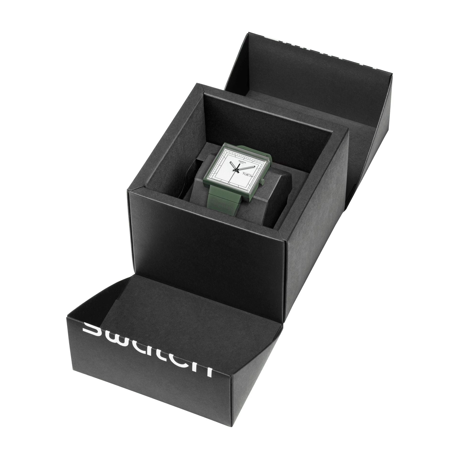 Orologio Unisex Swatch What IF Cassa Quadrata Verde Quarzo Doppia Data SO34G700