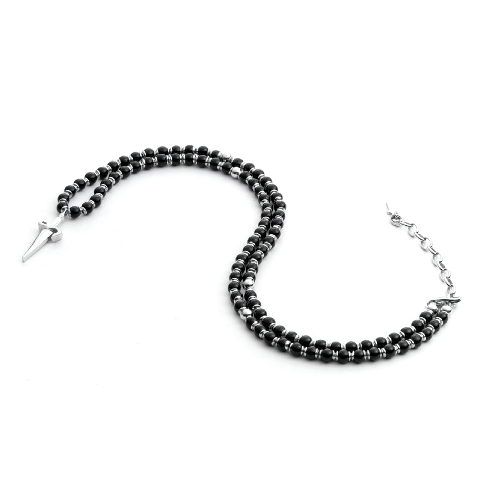 Collana Uomo Argento Cesare Paciotti Rosario Biglie Nere Spadino JPCL2122B