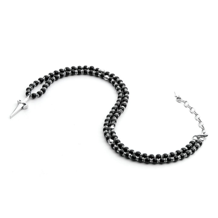 Collana Uomo Argento Cesare Paciotti Rosario Biglie Nere Spadino JPCL2122B