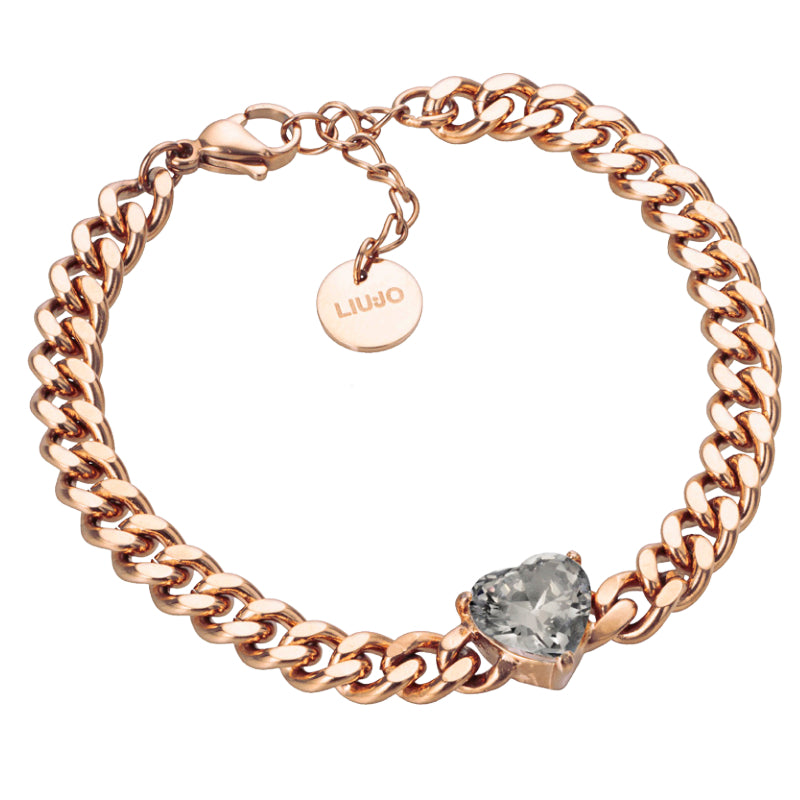 Bracciale Donna Liu Jo Acciaio Rosè Catena Groumette Cuore Zircone Grigio LJ2129
