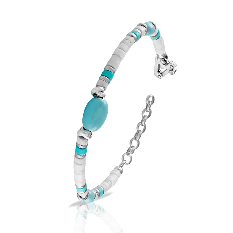 Bracciale in argento 925% Turchese, Aulite e sulla chiusura diamante nero