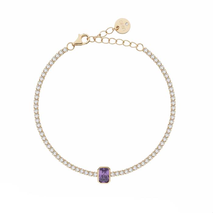 Bracciale Donna Liu Jo Argento 925 Dorato Tennis Zircone Viola ALJ349