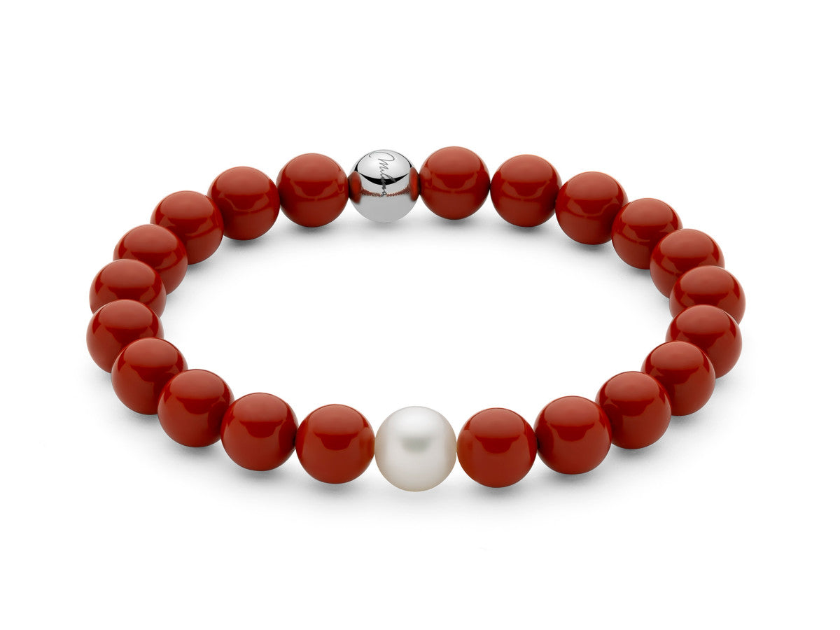 Bracciale Donna Miluna Terra Mare Agglomerato Corallo Rosso E Perla PBR3660