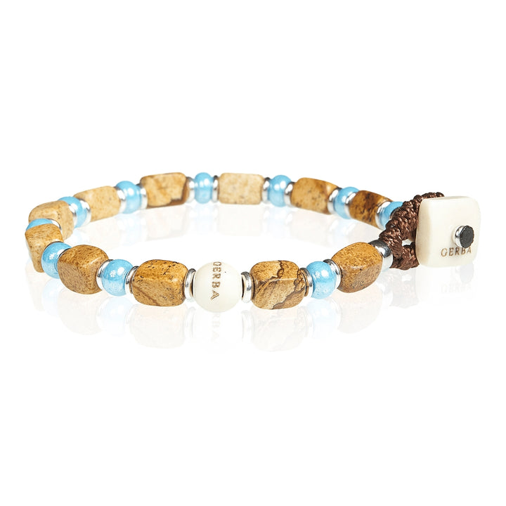 Bracciale Uomo Gerba Argento 925 Pietre Murrina Turchese Bronzite Scura S05