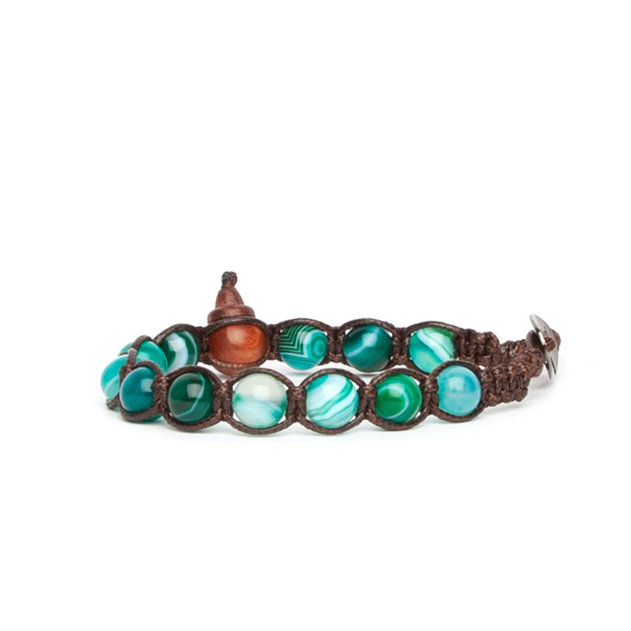 Bracciale Uomo Tamashii Agata Verde Persia Striata Biglie Porta Fortuna BHS900-161