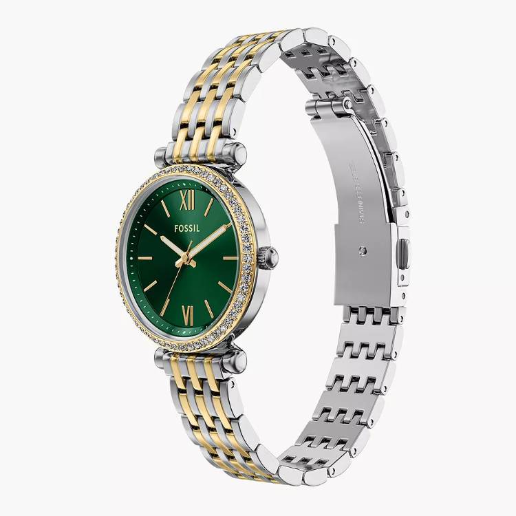 Orologio Donna Fossil Carlie Mini Tre Sfere Acciaio Bicolore Verde Quarzo Solo Tempo ES5439