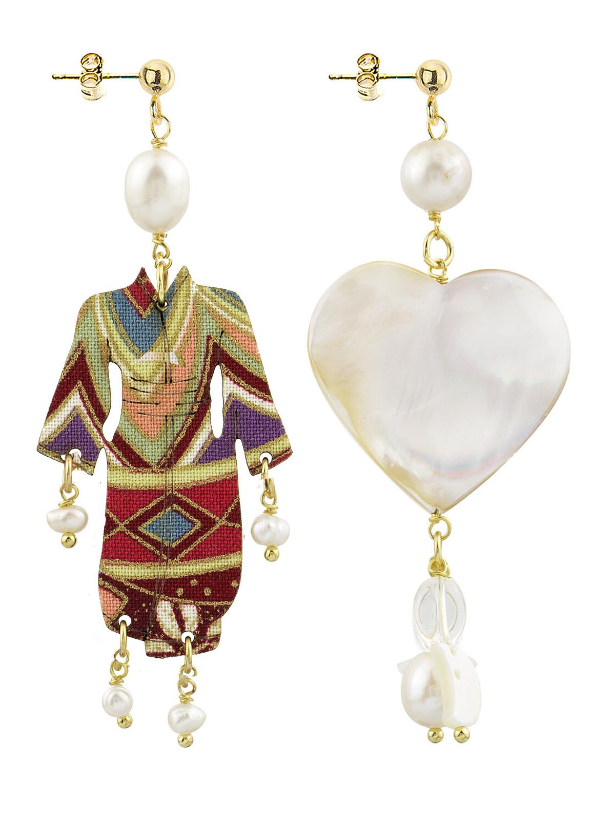 Orecchini Donna Lebole Tessuto Rosso Legno Icon Kimono Cuore Madreperla IC/01 Perla