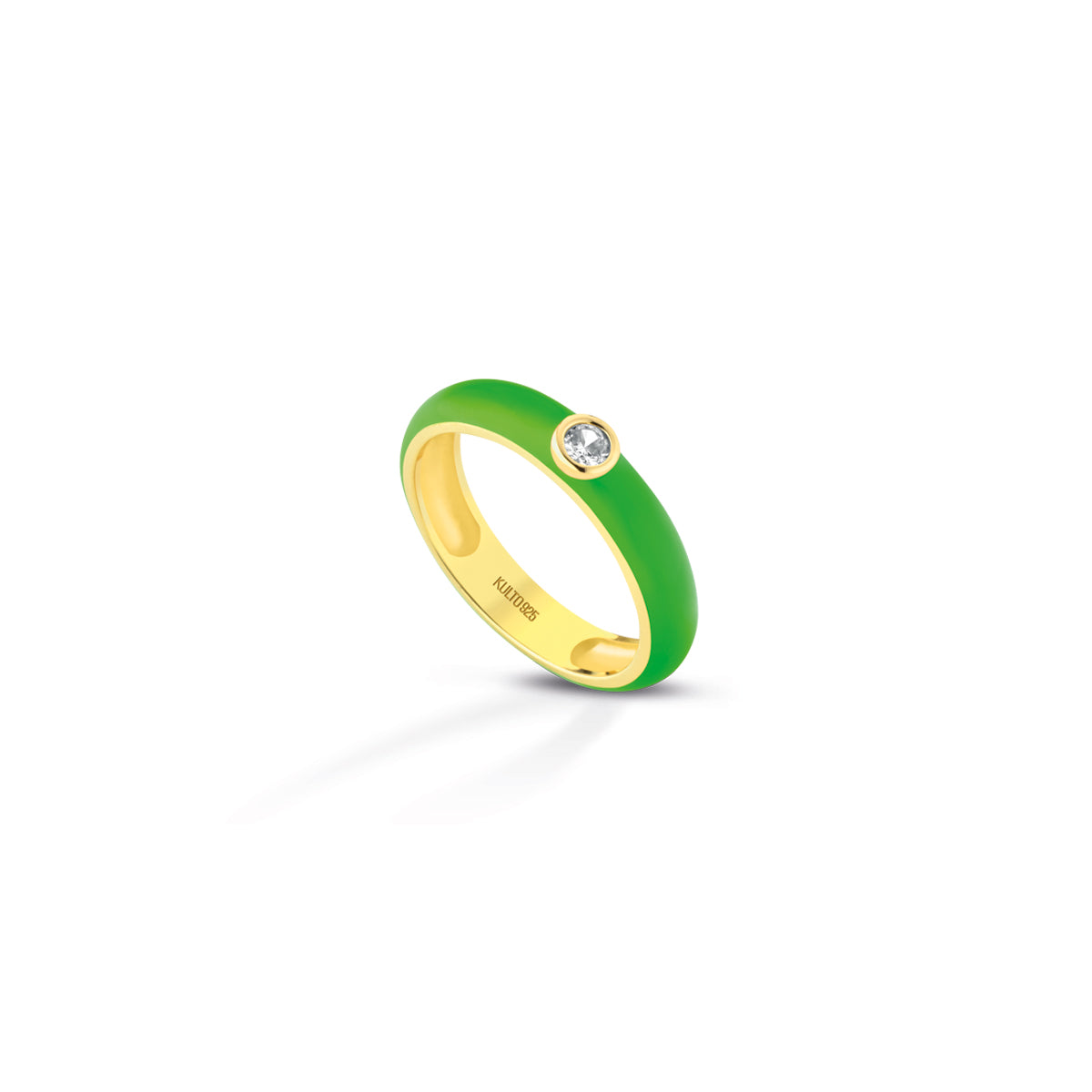 Anello Donna Kulto 925 Argento Dorato Smalto Verde Zircone Bianco