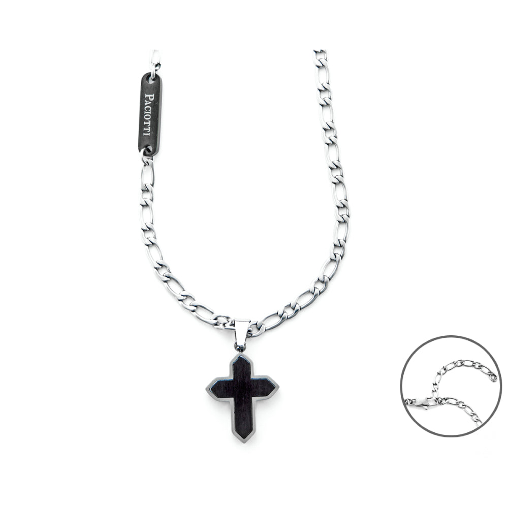 Collana Uomo 4US Cesare Paciotti Groumette Croce Acciaio Nero Satinato 4UCL5950