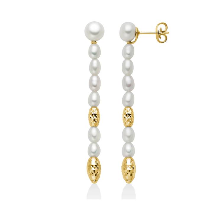 Orecchini Donna Miluna Argento Dorato Pepite Perle Pendenti PER2793G