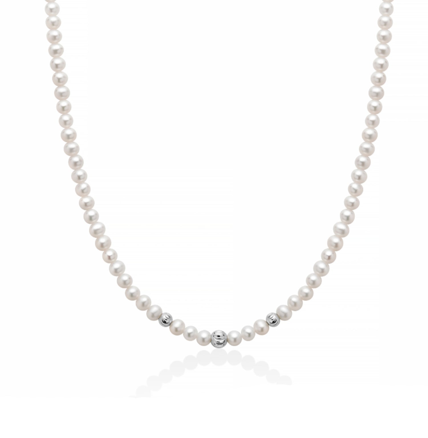 Collana Donna Girocollo Perle Miluna 4-4,5 mm Biglie Oro Bianco 18 KT PCL6411