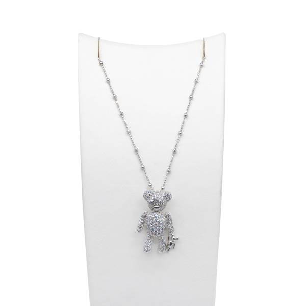 Collana Donna Re Mida Argento 925 Ciondolo Orso Teddy Con Zirconi Bianchi C013