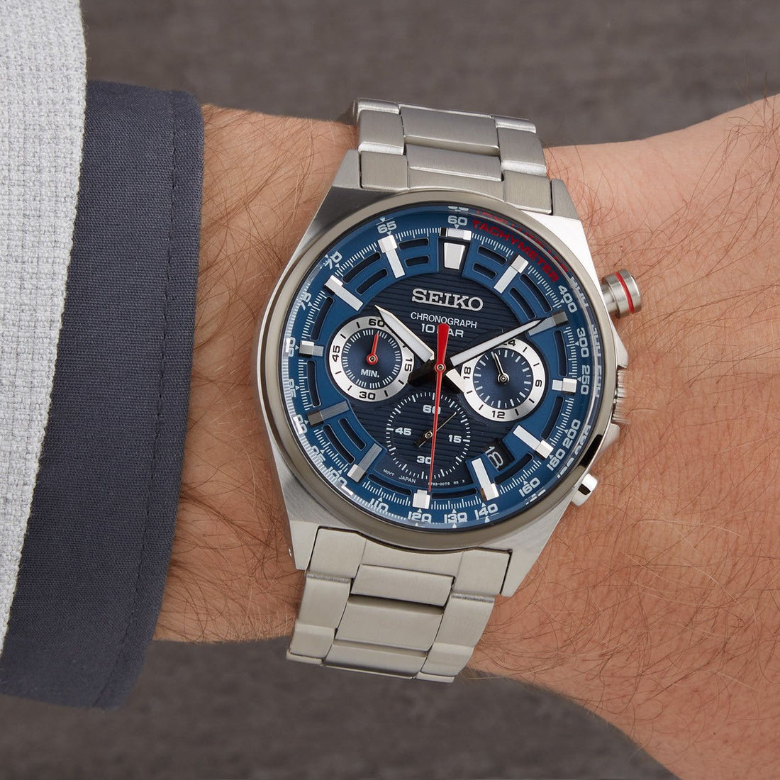 Orologio Uomo Seiko Neo Sport Acciaio Quarzo Cronografo Blu Rosso Data SSB407P1