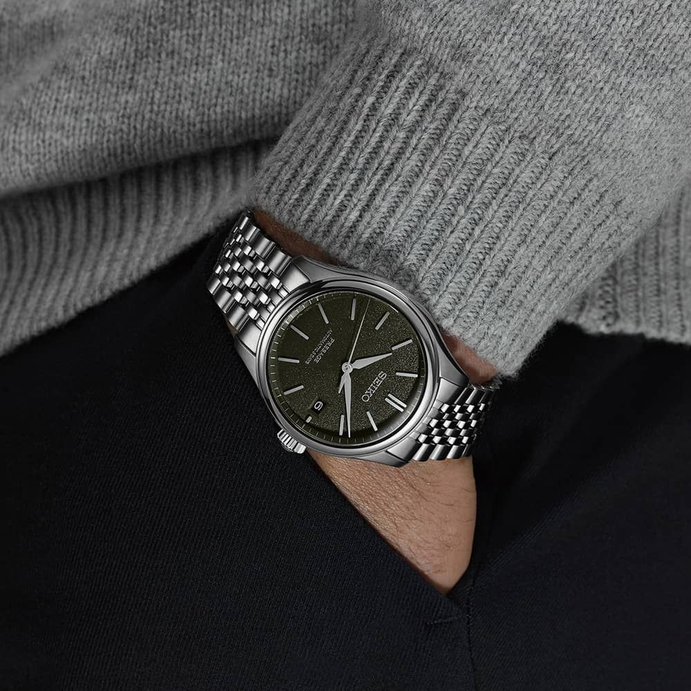 Orologio Uomo Seiko Presage Automatico Verde Seta Acciaio Data SPB465J1